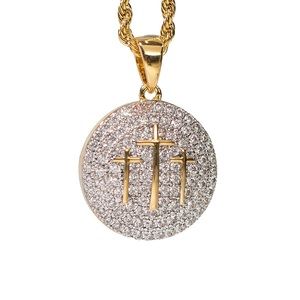 Lab Diamond Gold Round Three Cross Necklace